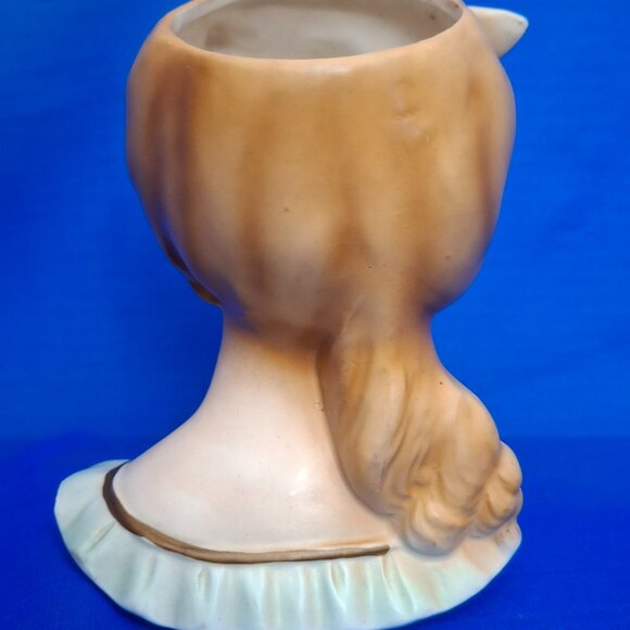 Vintage 1962 Inarco Porcelain Green Bow Lady Head Vase E-779 - Picture 3 of 10